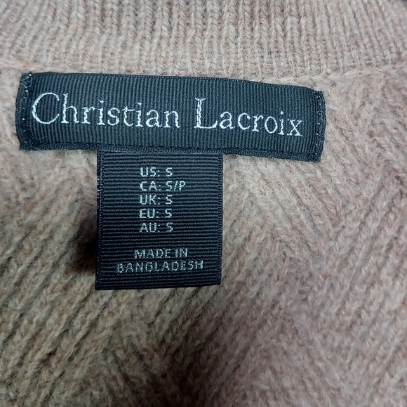 Christian Lacroix Women’s Merino Wool Cashmere Beige Knit S Collared Sweater Top - Picture 7 of 10